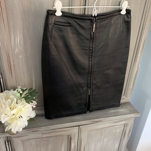 Express Black Leather Pencil Skirt - Front Zipper